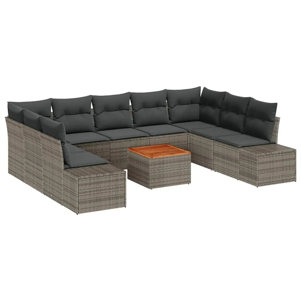 Garden Sofa Set Outdoor Furniture 10 Pieces Grey Poly Rattan Modular Sectional