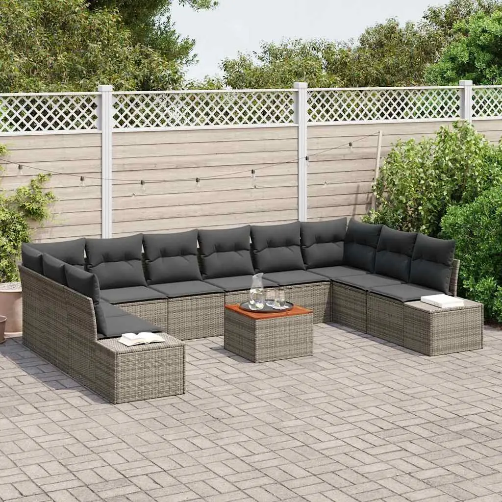Outdoor Garden Sofa Set 11 Pcs Modular Furniture Rattan Steel Wood Grey