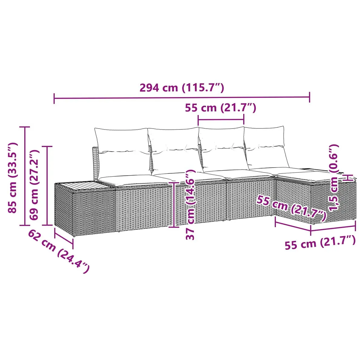 Garden Sofa Set Modular Outdoor Seating 6 Piece Black Poly Rattan with Cushion