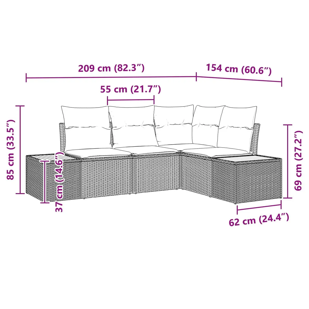 4-Piece Modular Sofa Set for Outdoors