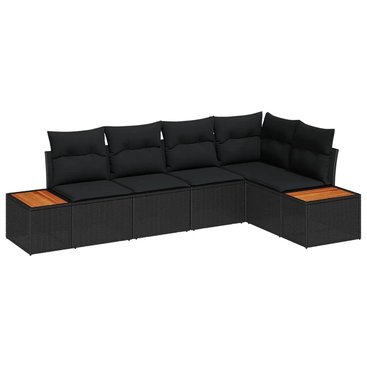 Modular Garden Sofa Set 5 Piece Outdoor Living Black Poly Rattan Patio Seating