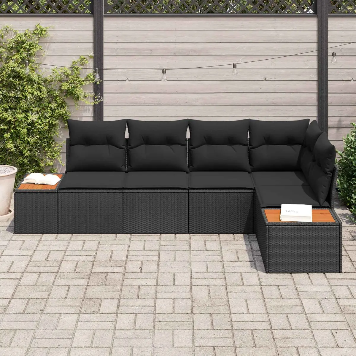 Modular Garden Sofa Set 5 Piece Outdoor Living Black Poly Rattan Patio Seating