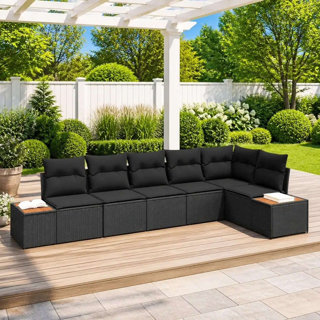 Modular Garden Sofa Set Outdoor Lounge Seating 6 Pieces Black