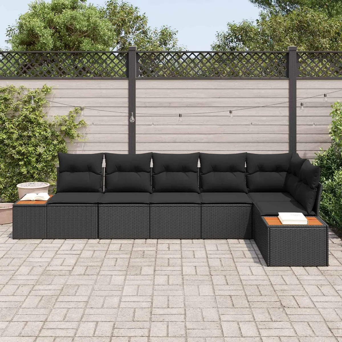 Modular Garden Sofa Set Outdoor Lounge Seating 6 Pieces Black