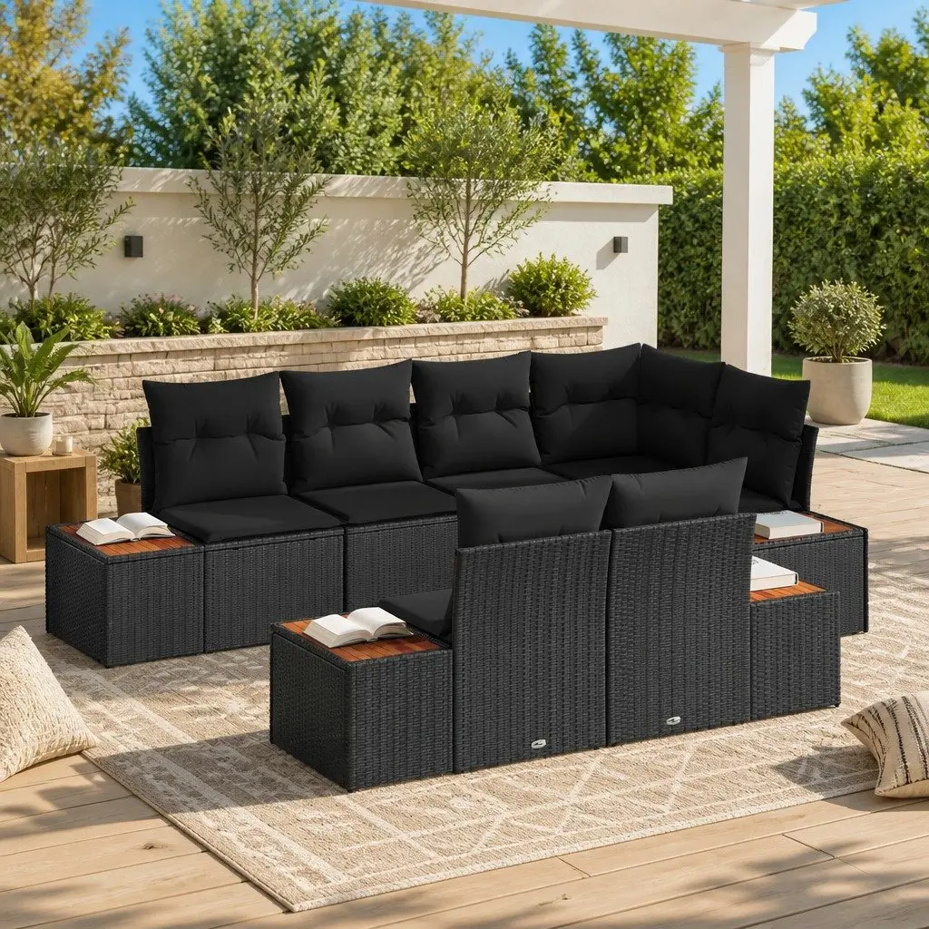 Modular Garden Sofa Set Outdoor Relaxation 7 Piece Black Poly Rattan