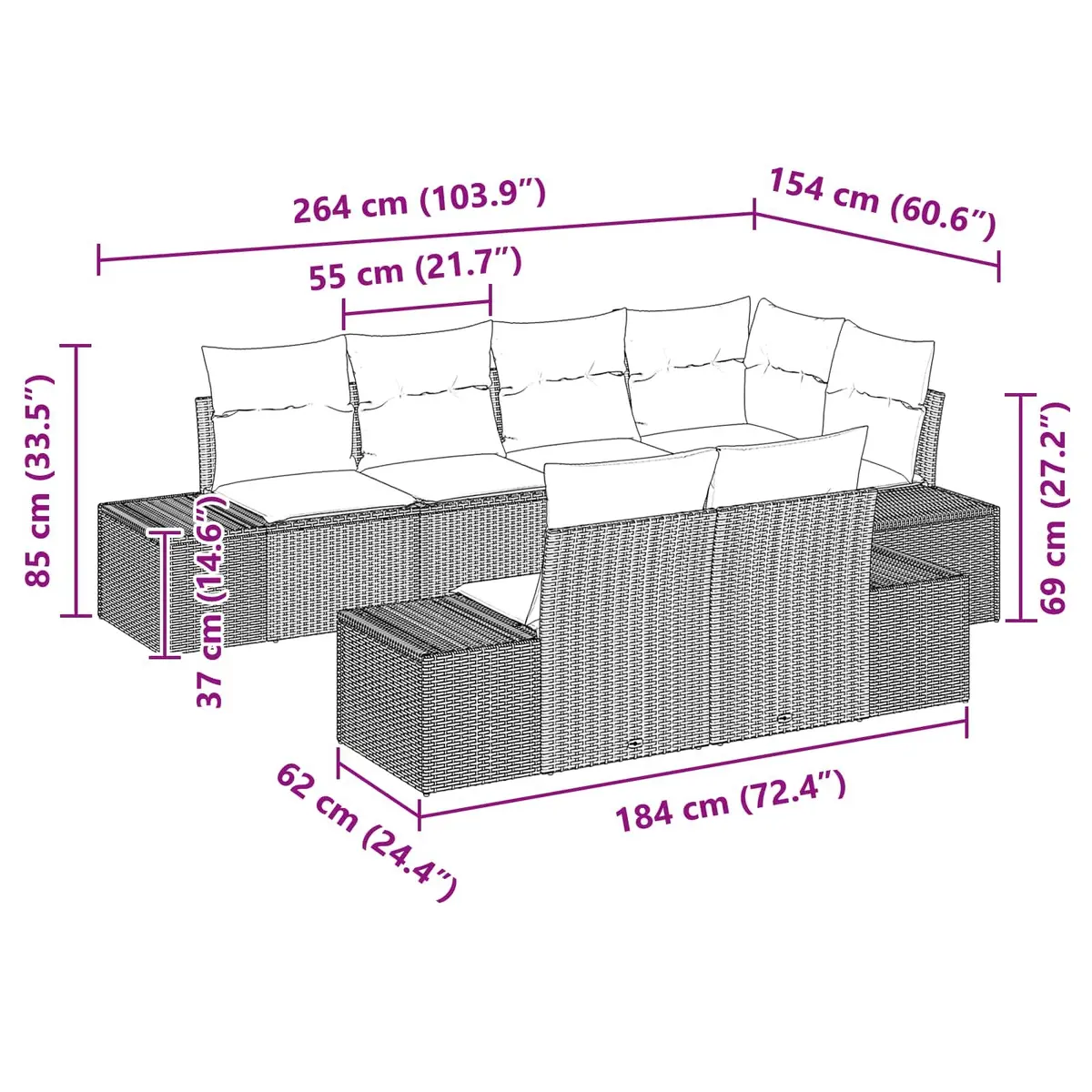 Modular Garden Sofa Set Outdoor Relaxation 7 Piece Black Poly Rattan