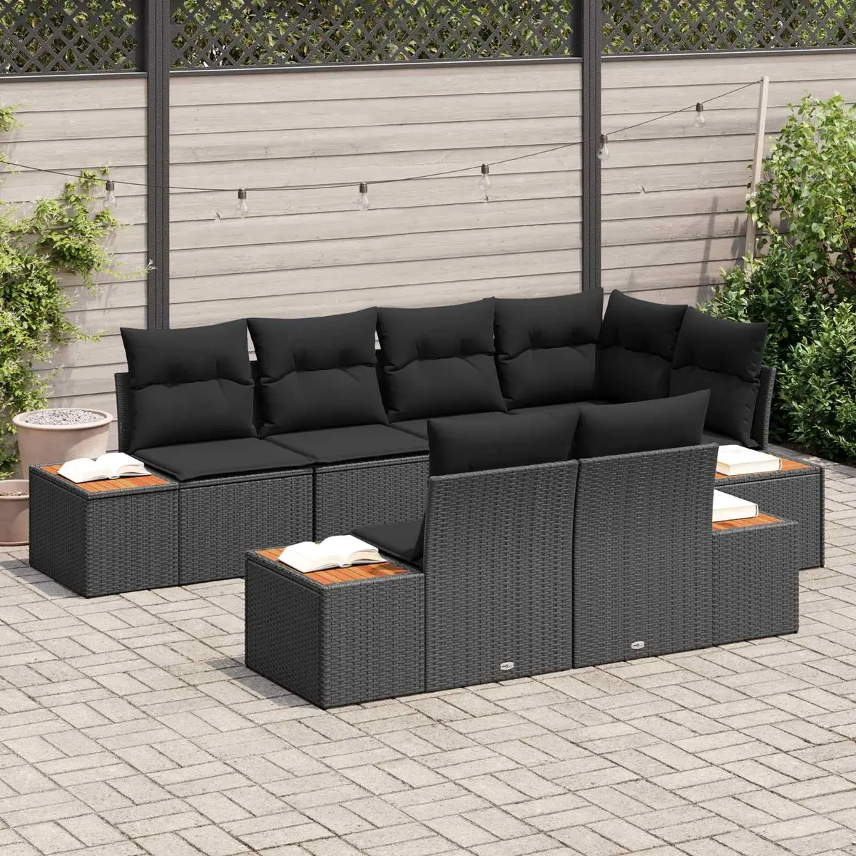 Modular Garden Sofa Set Outdoor Relaxation 7 Piece Black Poly Rattan