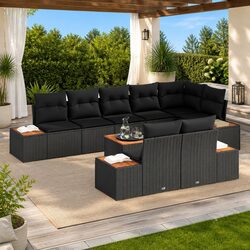 Comfortable 8-Piece Black Rattan Garden Sofa Set