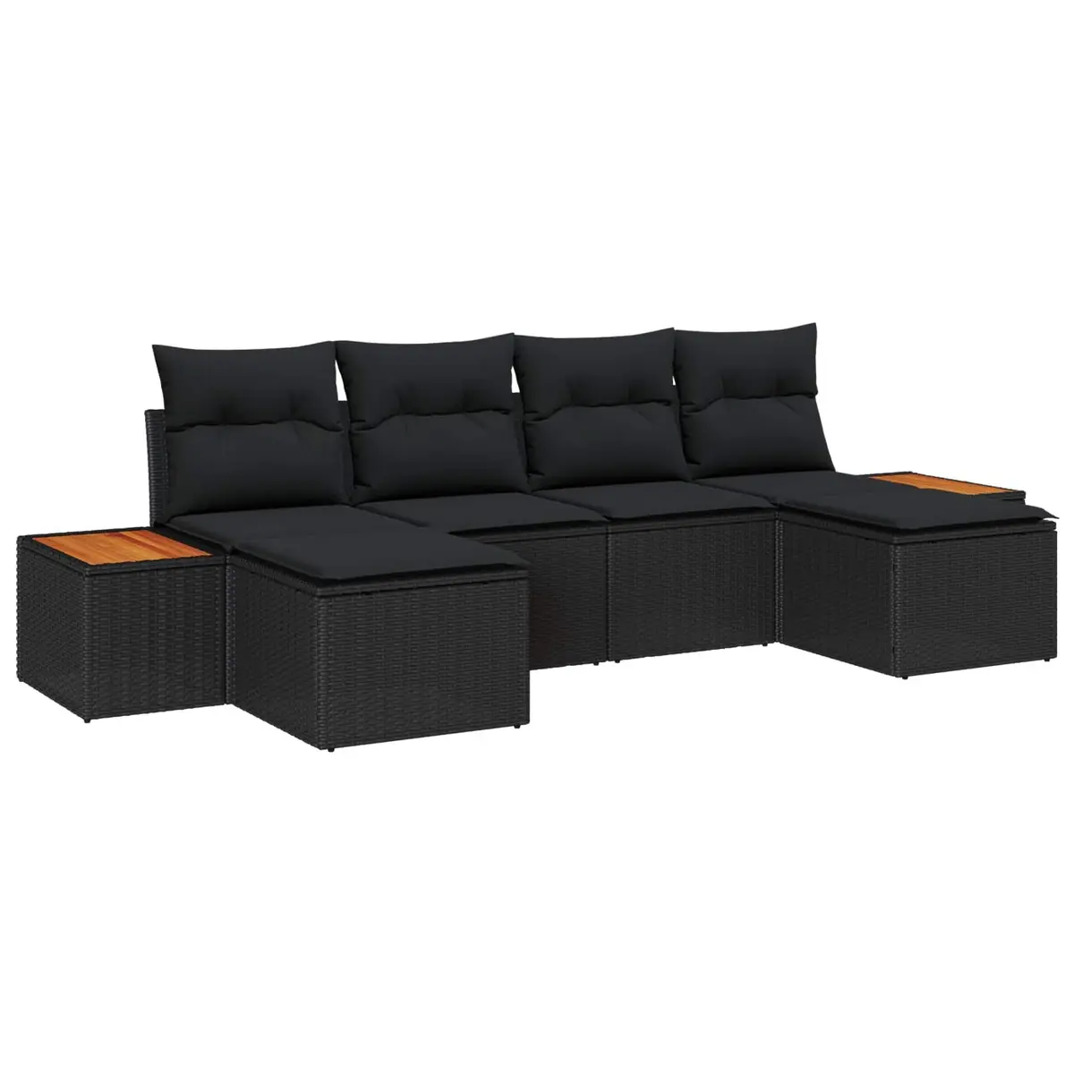 Modular Garden Sofa Set Outdoor Lounging 6 Piece Black Poly Rattan