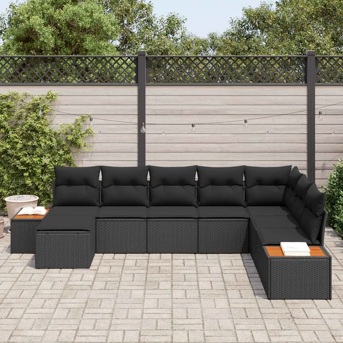 Outdoor Garden Sofa Set 9 Pieces Modular Patio Furniture Black Poly Rattan