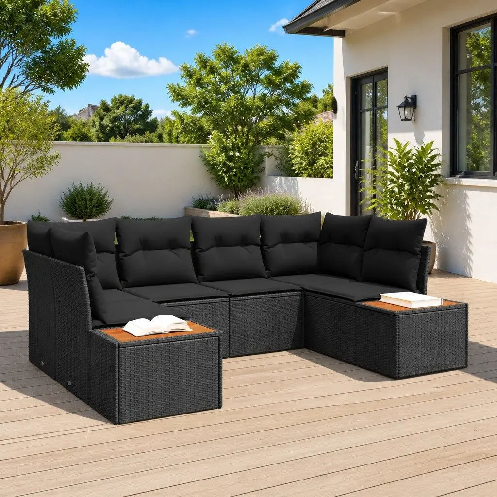 Modular Outdoor Sofa Set 6 Piece Garden Seating Black Poly Rattan Furniture