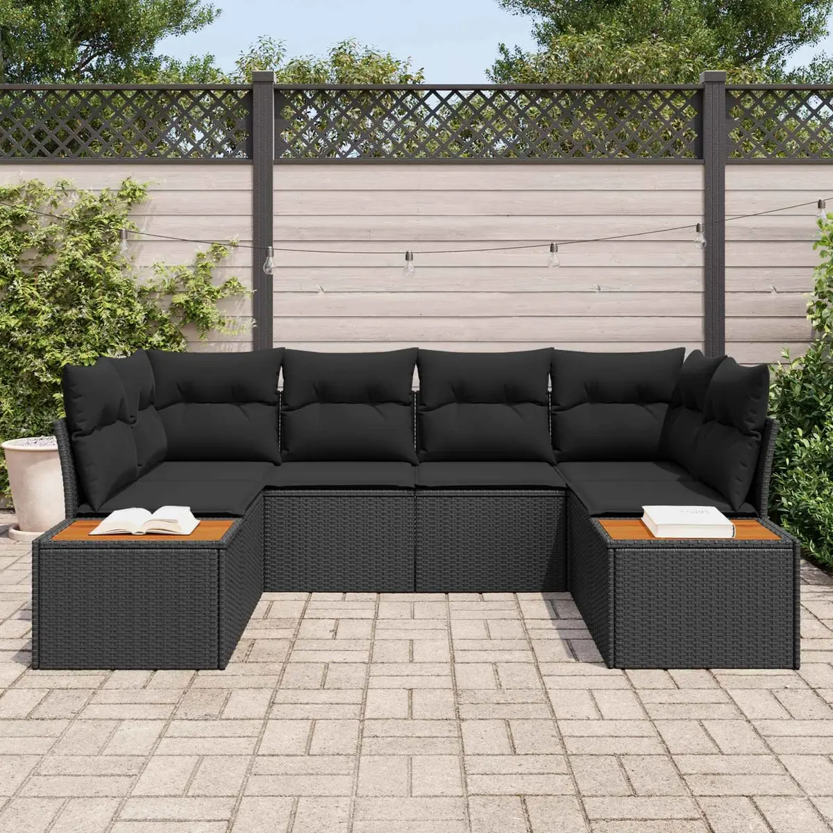 Modular Outdoor Sofa Set 6 Piece Garden Seating Black Poly Rattan Furniture
