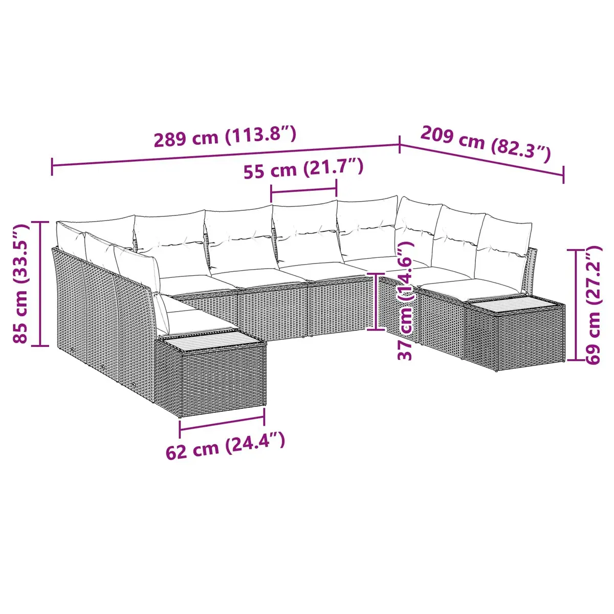 Modular Garden Sofa Set 5 Piece Outdoor Seating Black Poly Rattan with Cushions