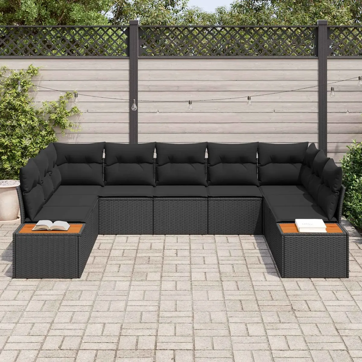Modular Garden Sofa Set 5 Piece Outdoor Seating Black Poly Rattan with Cushions