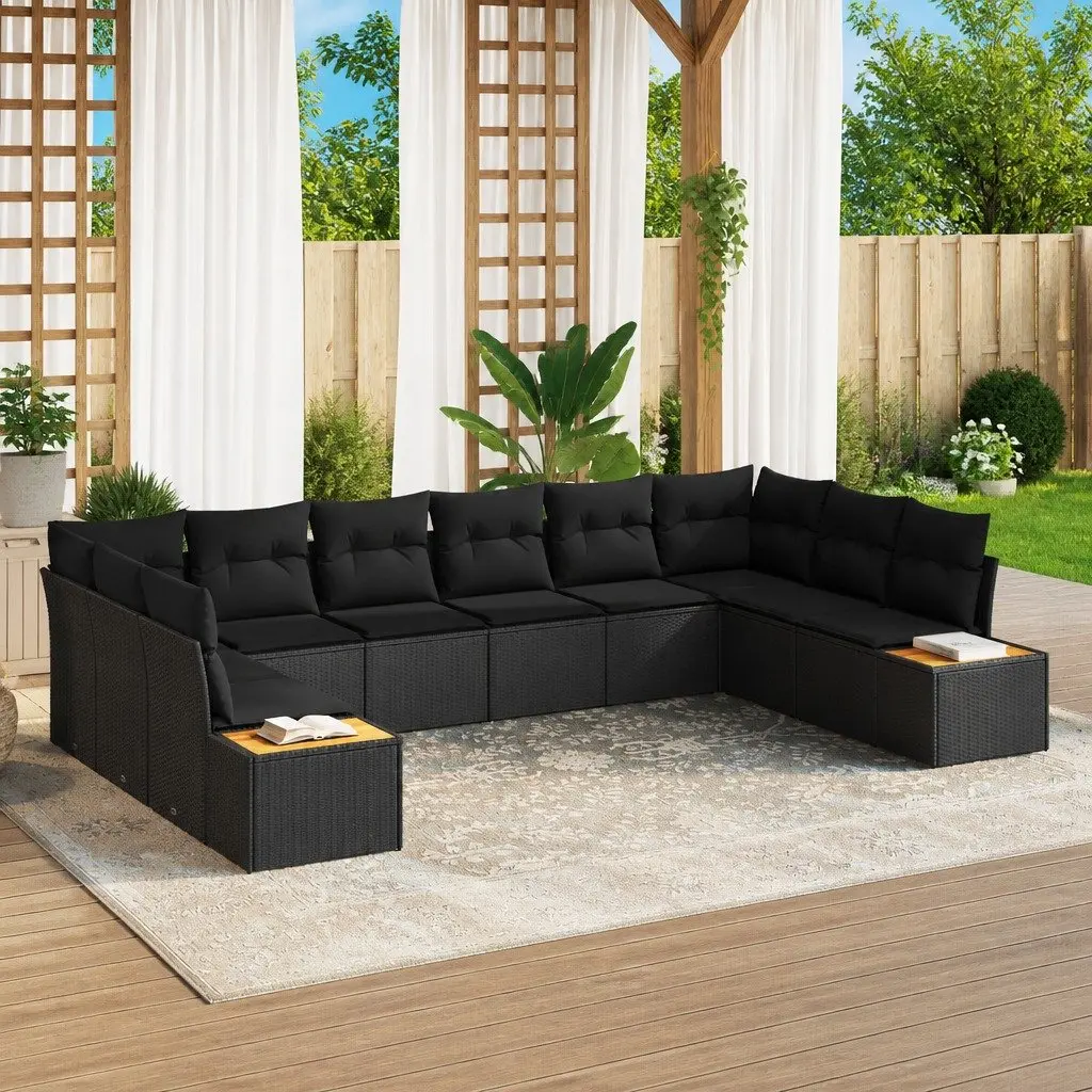 Outdoor Garden Sofa Set Modular Seating 10 Piece Black Poly Rattan