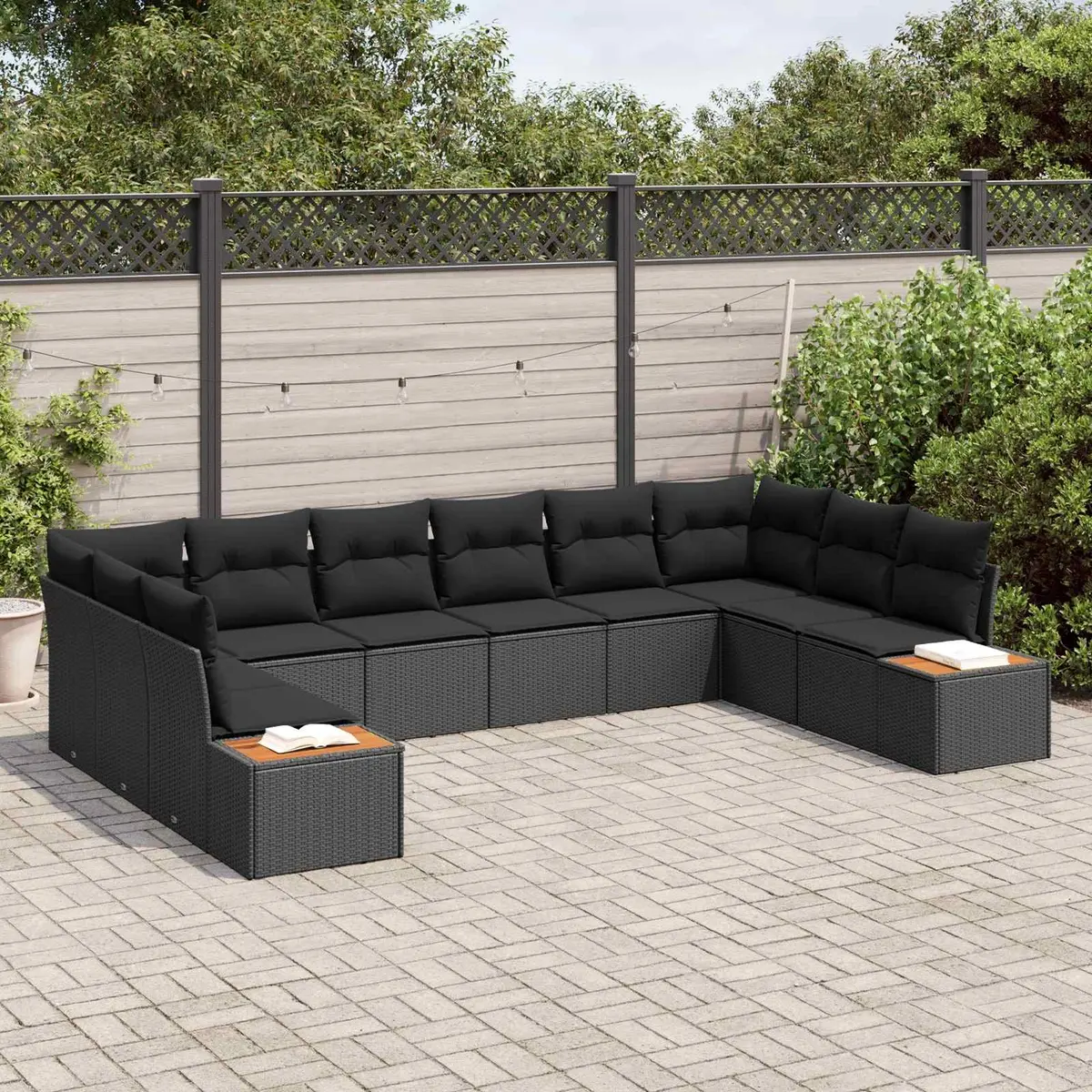 Outdoor Garden Sofa Set Modular Seating 10 Piece Black Poly Rattan