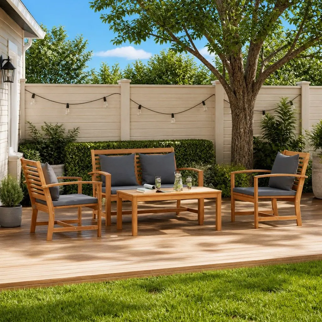 4-Piece Brown Garden Sofa Set