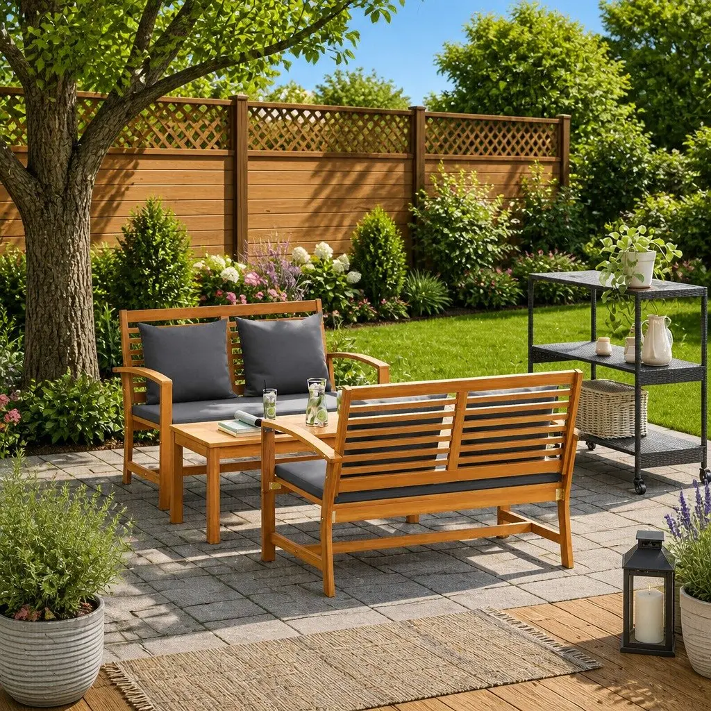 Garden Sofa Set 3 Pieces Outdoor Furniture Teak Wood Brown