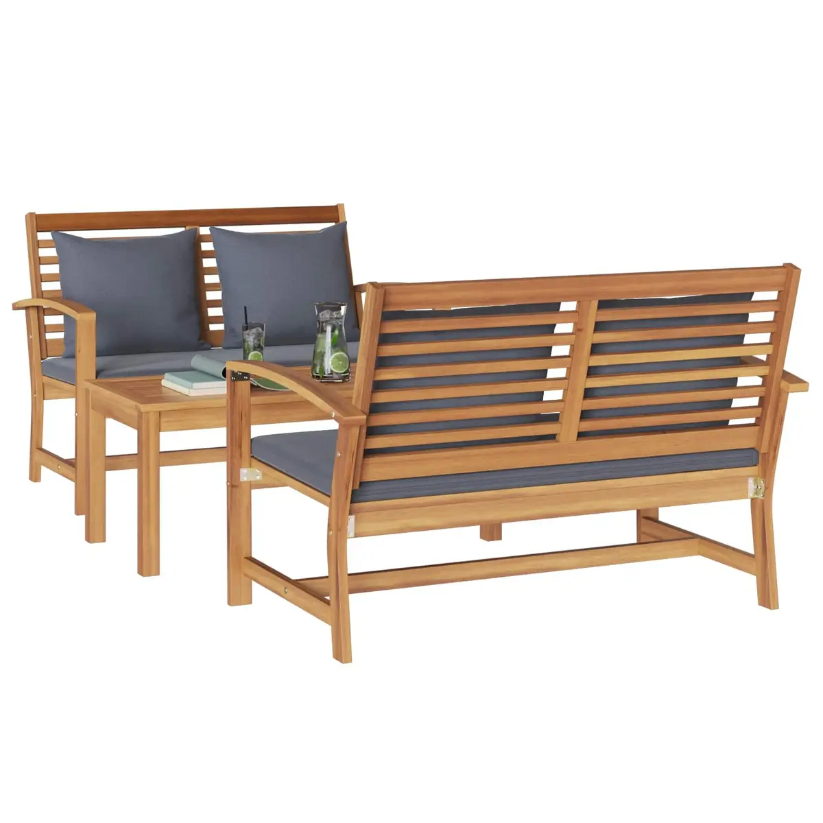 Garden Sofa Set 3 Pieces Outdoor Furniture Teak Wood Brown