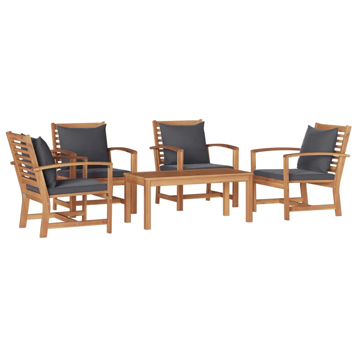 Garden Sofa Set Outdoor Seating 5 Pieces Brown Teak Wood Modern