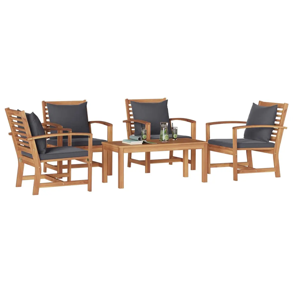 Garden Sofa Set Outdoor Seating 5 Pieces Brown Teak Wood Modern