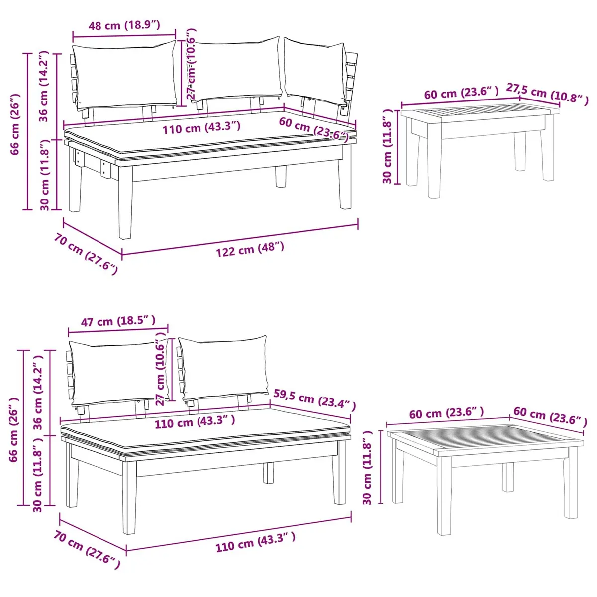 Outdoor Garden Sofa Set 4 Piece Brown Grey Patio Furniture Lounge Seating