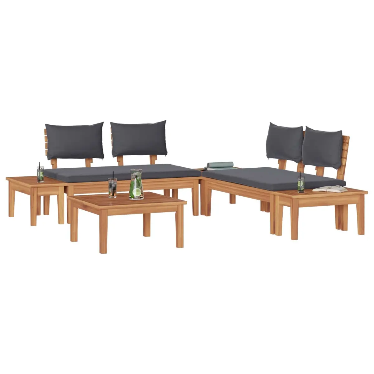 Garden Sofa Set 3 Piece Outdoor Lounge Seating Brown Grey