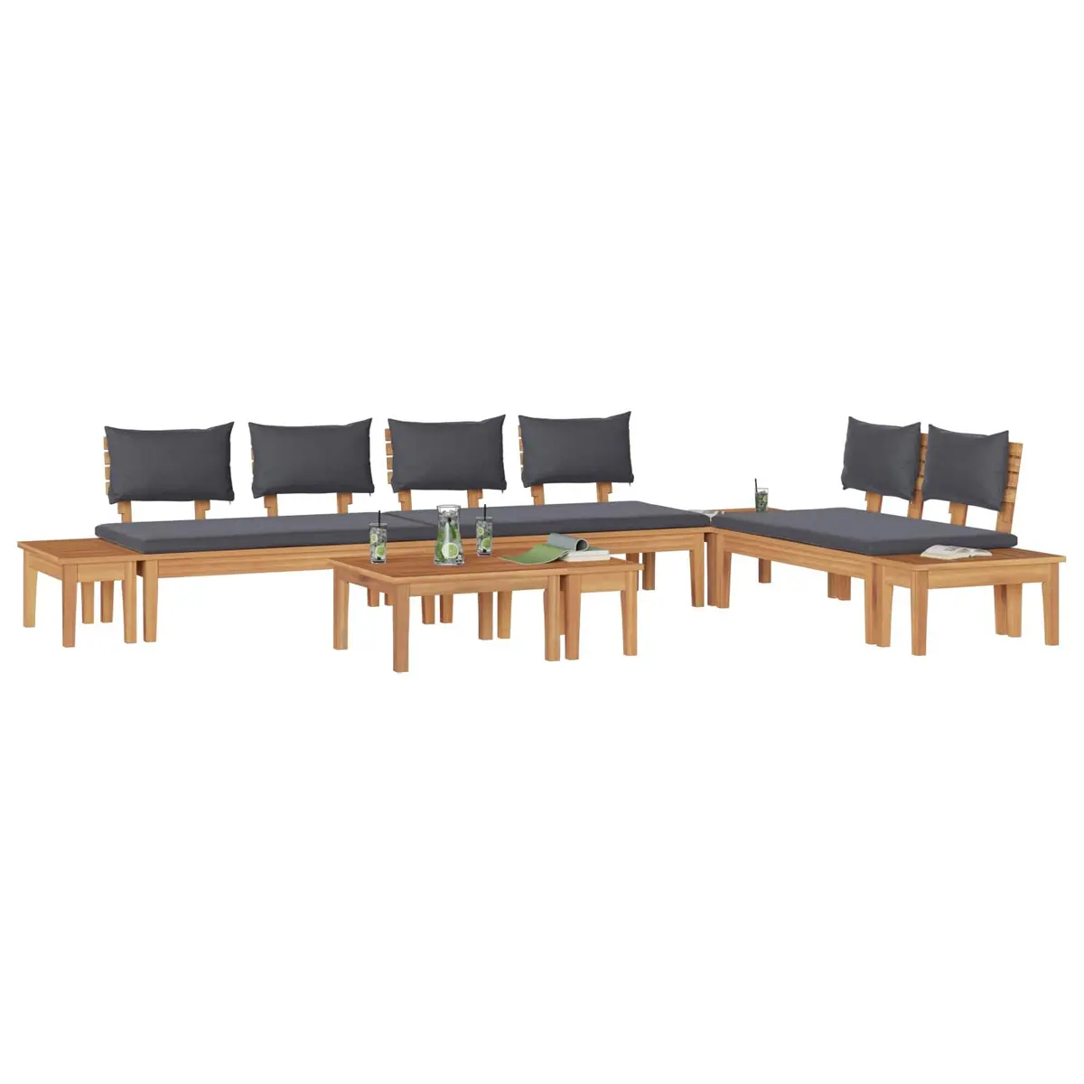 Outdoor Sofa Set 5 Pieces Modern Lounge Seating Brown Grey