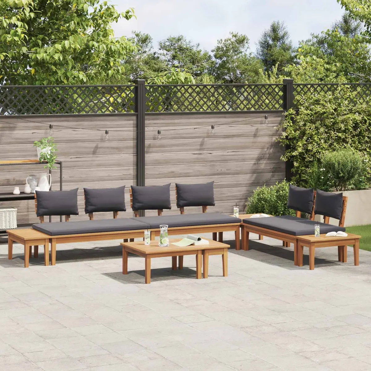 Outdoor Sofa Set 5 Pieces Modern Lounge Seating Brown Grey