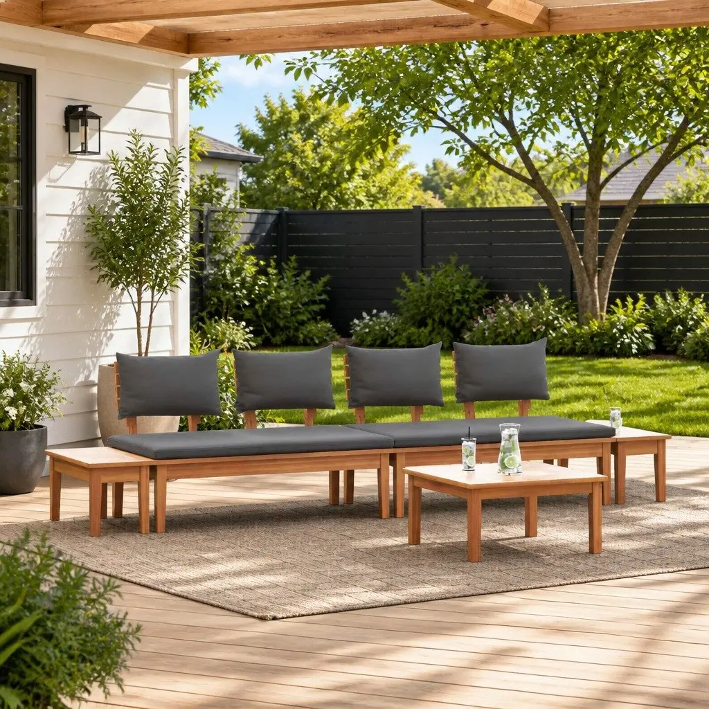 Garden Sofa Set Outdoor Furniture 5 Pieces Brown Grey Modern Seating