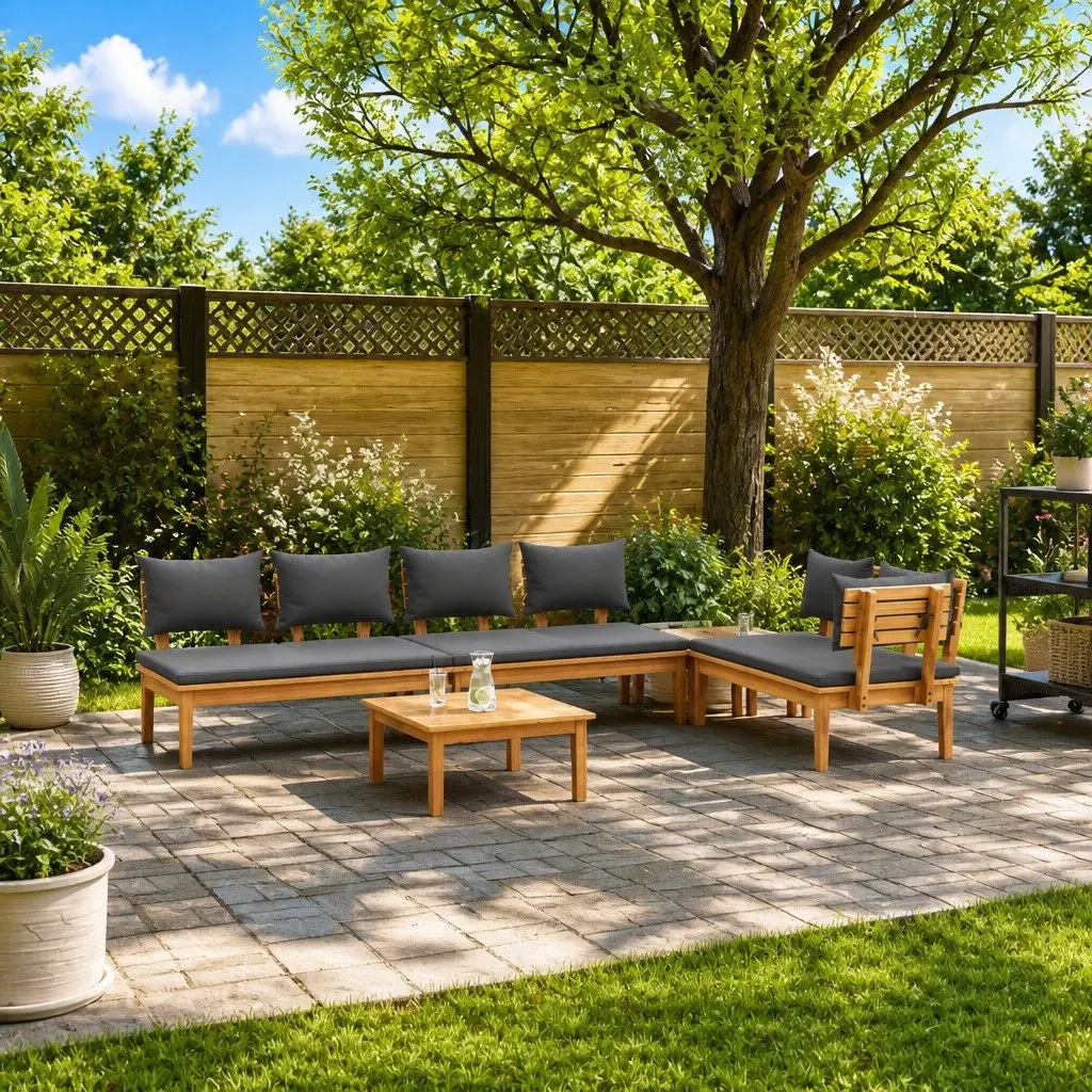 Garden Sofa Set Modern Outdoor Lounge Seating 5 Piece Brown Grey