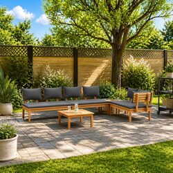 Comfortable 5 Piece Garden Sofa Set with Solid Teak Frame