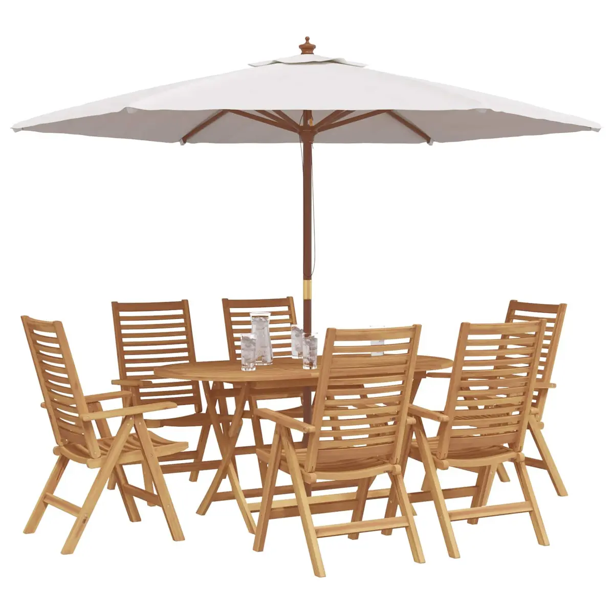 Outdoor Dining Set 7 Piece Teak Wood Brown Garden Patio Furniture Table Chairs