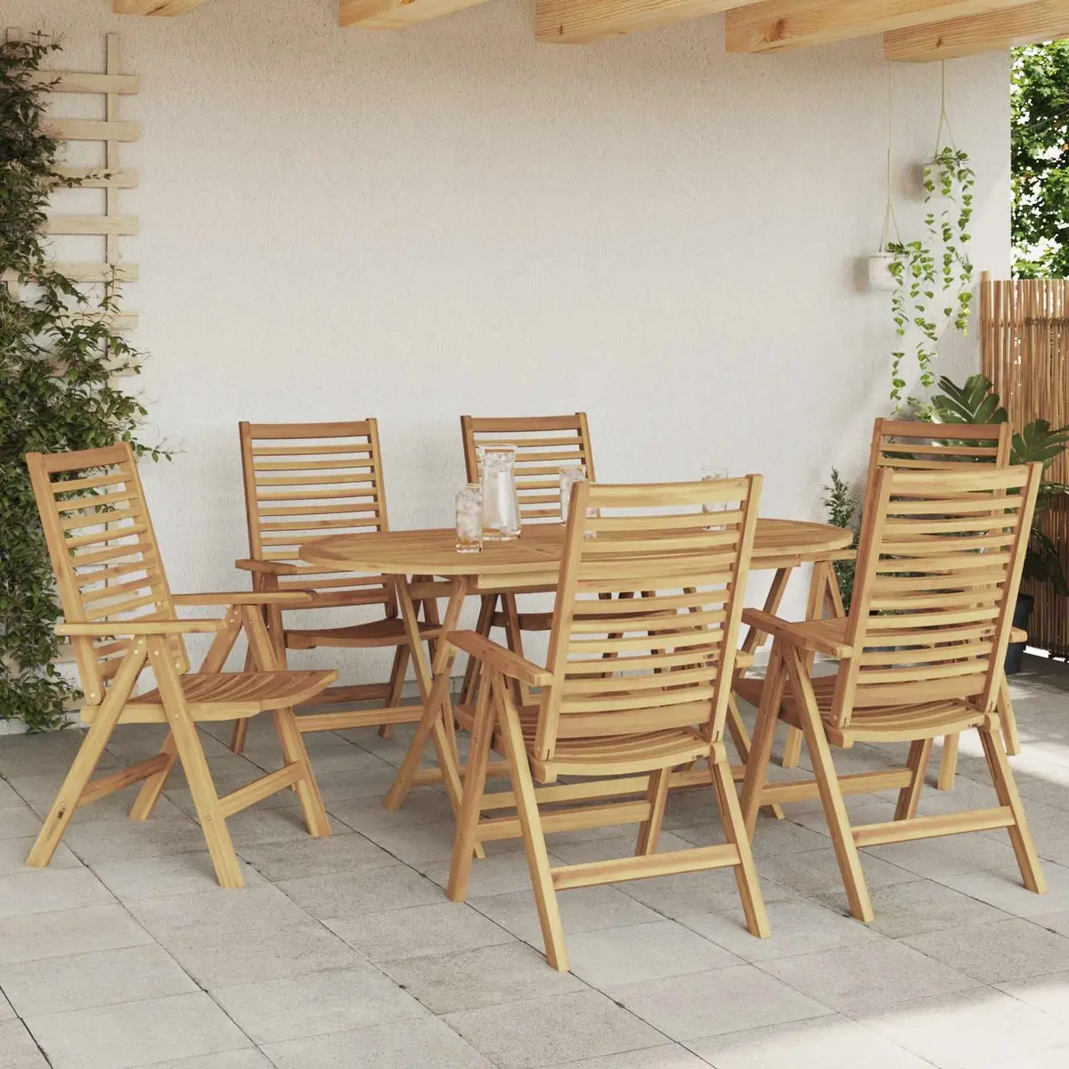 Outdoor Dining Set 7 Piece Teak Wood Brown Garden Patio Furniture Table Chairs