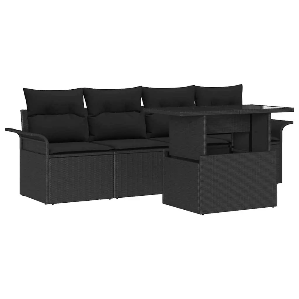 5 Piece Modular Garden Sofa Set Outdoor Patio Black
