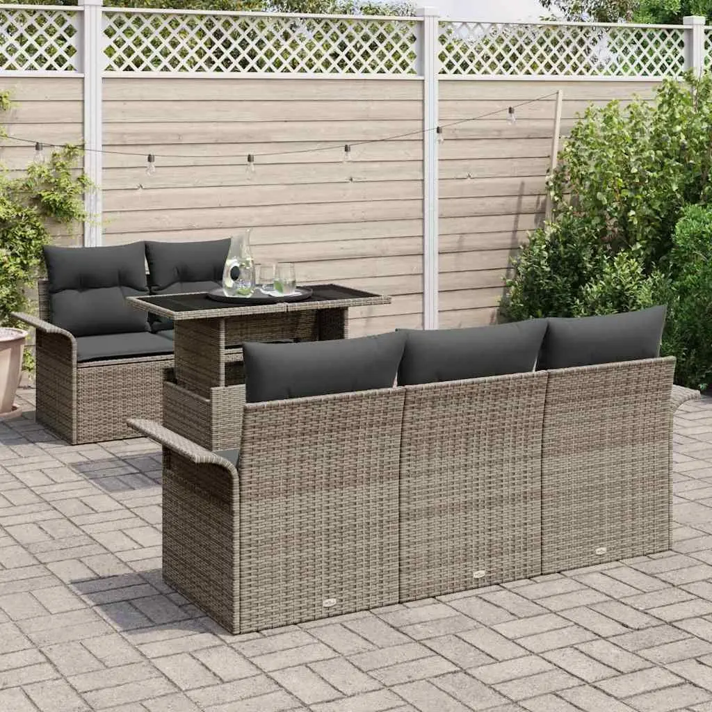 Modular Garden Sofa Set 6 Pieces Outdoor Furniture Grey Poly Rattan
