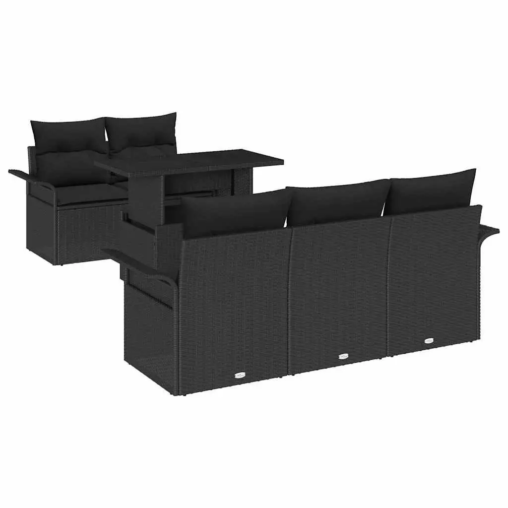 Modular Garden Sofa Set Outdoor Furniture 6 Pieces Black Poly Rattan