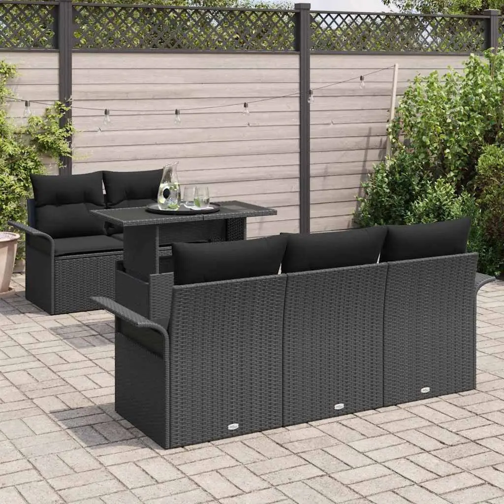 Modular Garden Sofa Set Outdoor Furniture 6 Pieces Black Poly Rattan