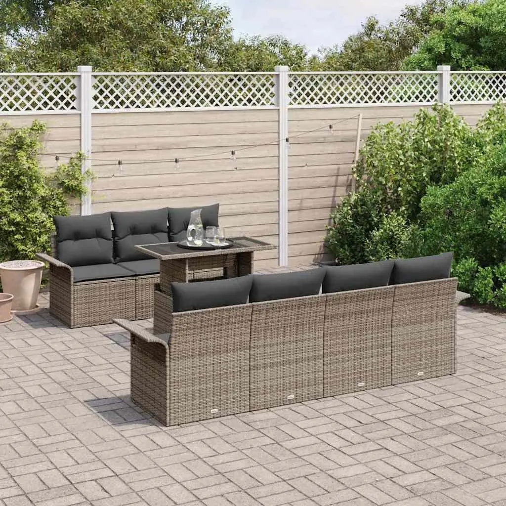 Grey Poly Rattan Garden Sofa Set 8 Piece Modular Outdoor Furniture with