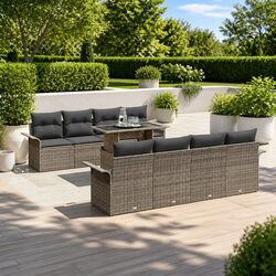Reliable 9-Piece Grey Garden Sofa Set for Outdoor Fun