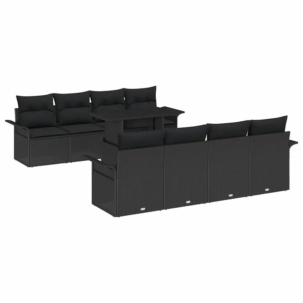 Garden Sofa Set 9 Pieces Modular Outdoor Furniture Flexible Seating Black Poly Rattan