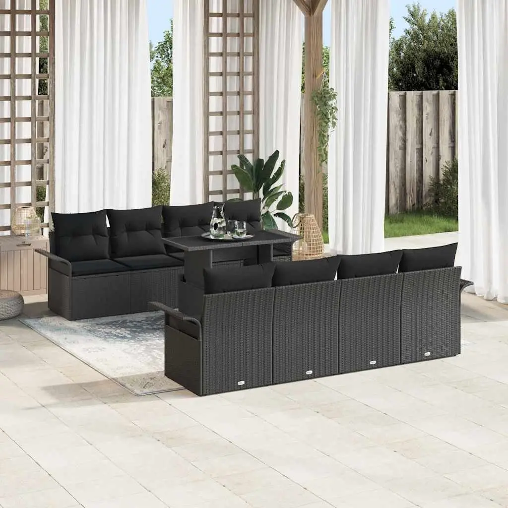 Garden Sofa Set 9 Pieces Modular Outdoor Furniture Flexible Seating Black Poly Rattan