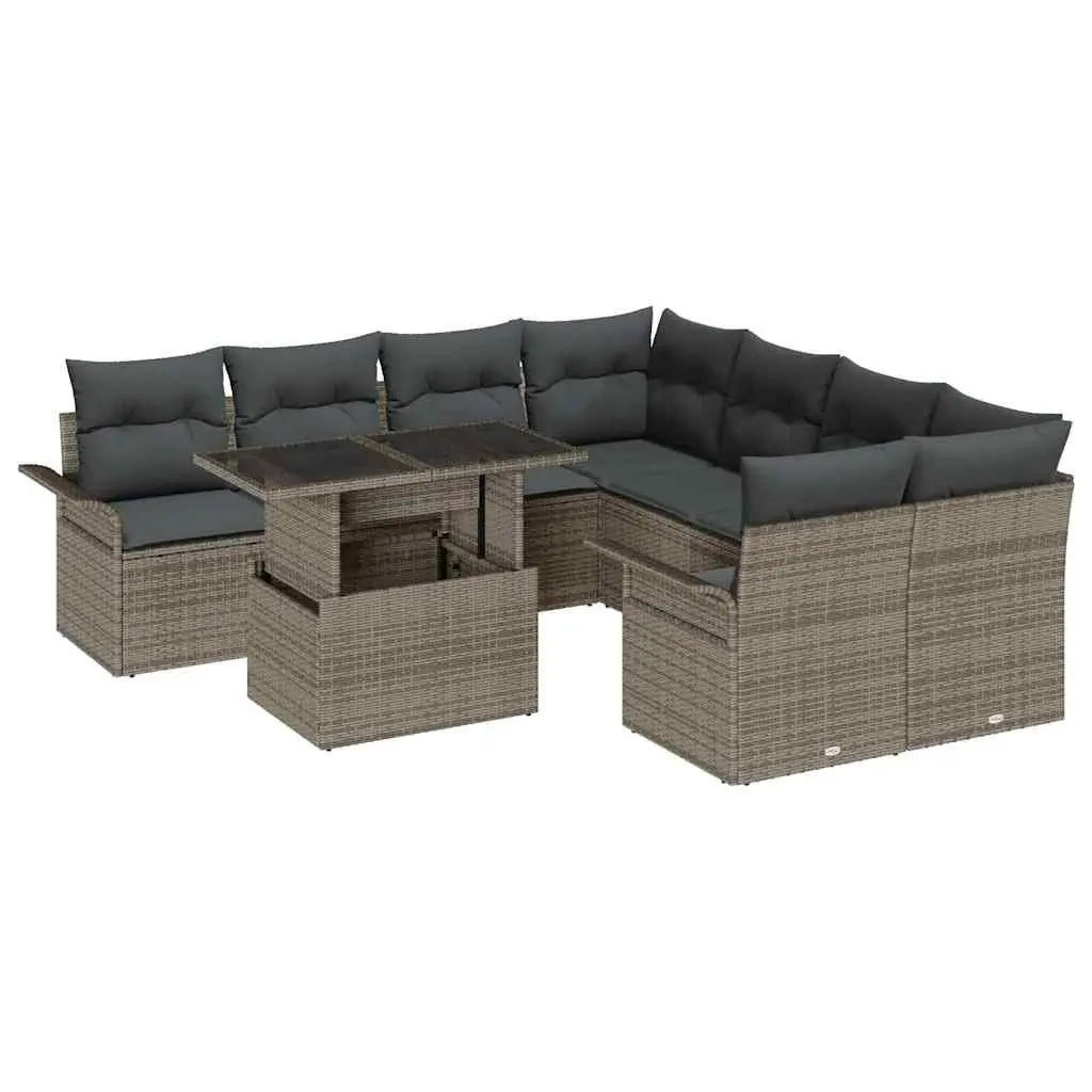 Modular Garden Sofa Set Outdoor Furniture 9 Piece Grey Poly Rattan Patio Lounge