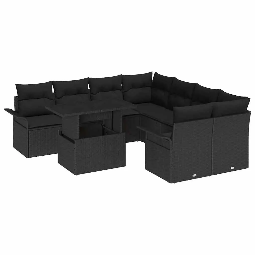 Modular Garden Sofa Set Outdoor Furniture 9 Pieces Black Poly Rattan