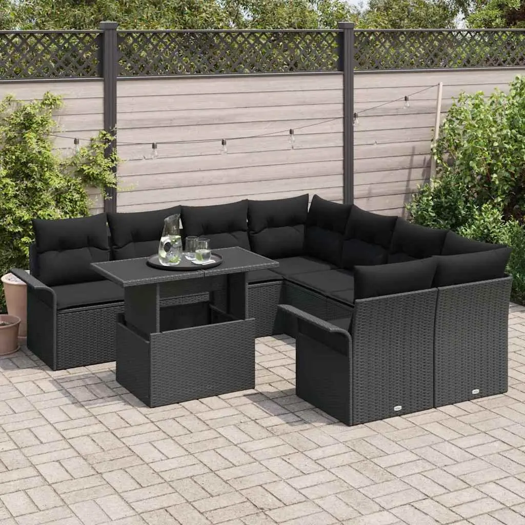 Modular Garden Sofa Set Outdoor Furniture 9 Pieces Black Poly Rattan