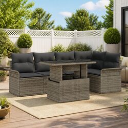 Quality 6-Piece Grey Garden Sofa Set with Cushions