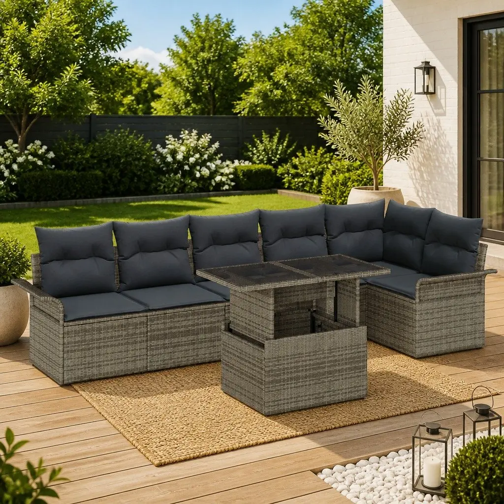 7 Piece Grey Sofa Set for Outdoor Comfort