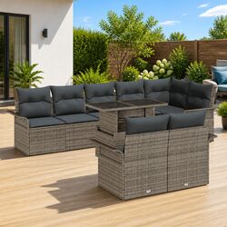 Garden Sofa Set 9 Piece Modular Outdoor Furniture Grey Rattan Patio Seating