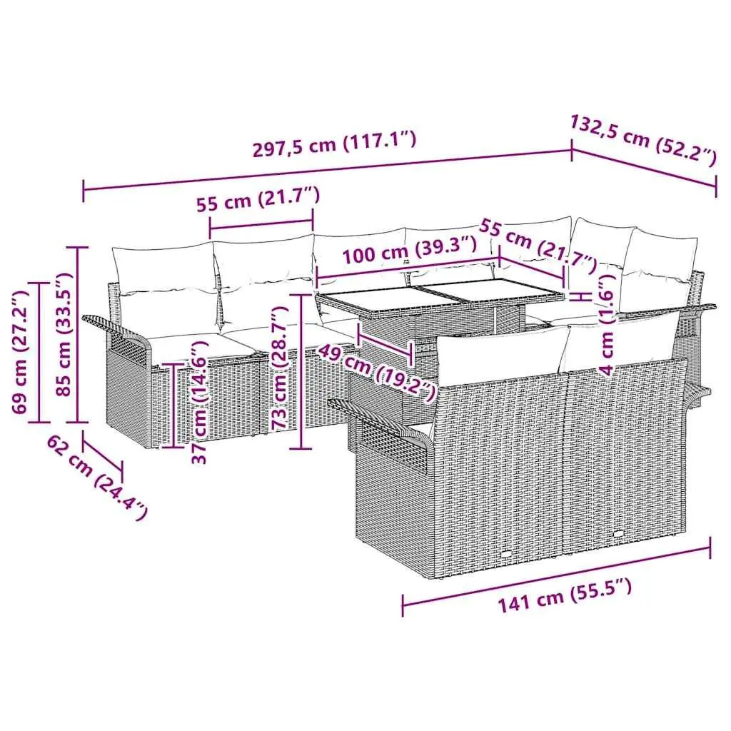 ModularGardenSofaSet9PieceOutdoorPatioComfortBlackPolyRattanwithCushions