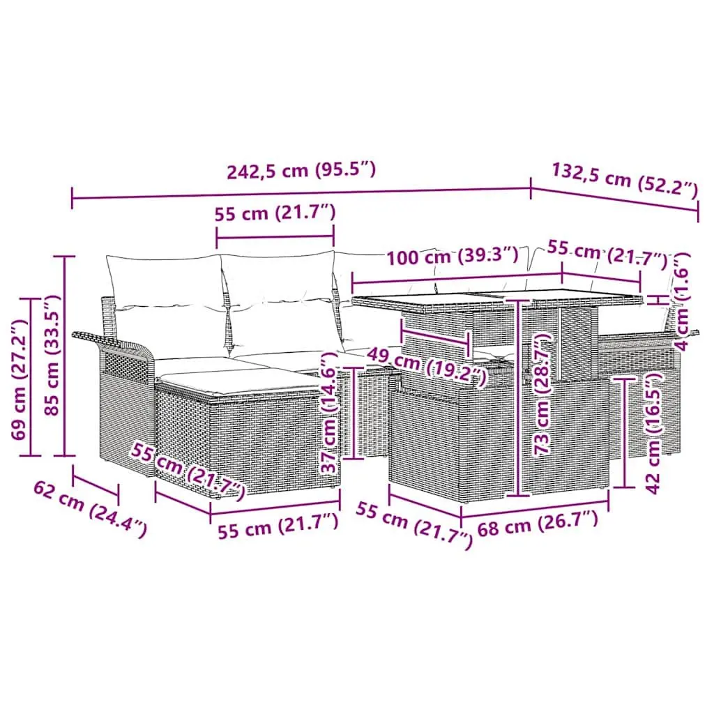 Modular Garden Sofa Set 7 Piece Outdoor Lounge Grey Poly Rattan
